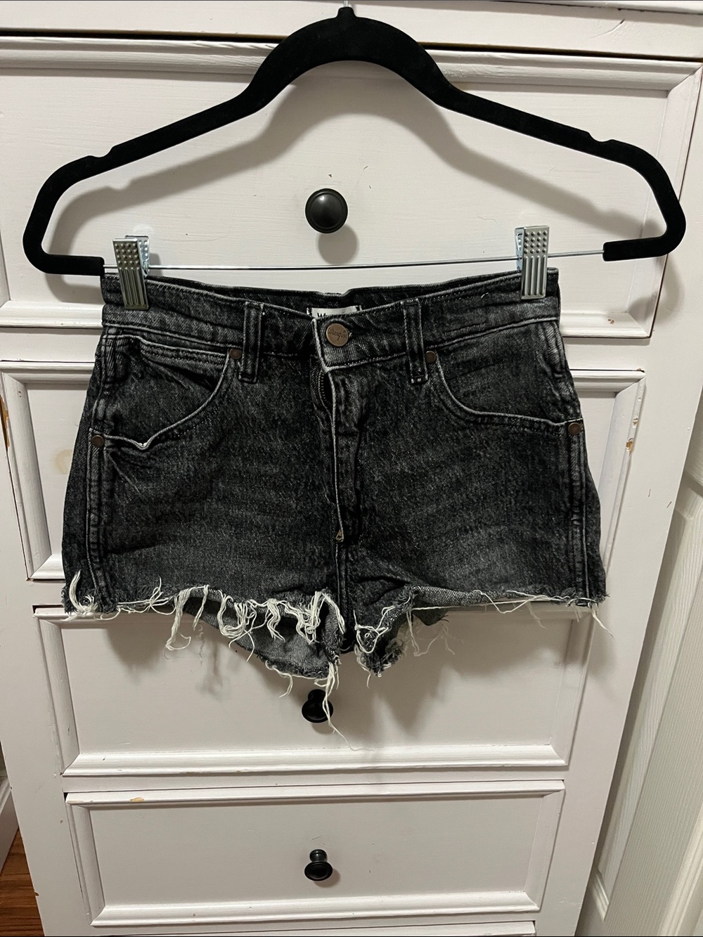 Wrangler Black Distressed Denim Jean Shorts